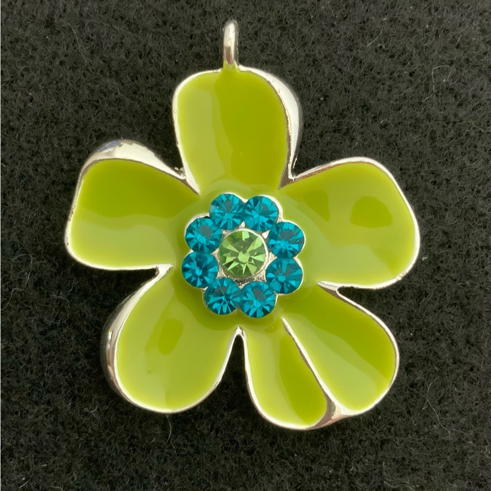 Green Enamel Rhinestone Flower Pendant